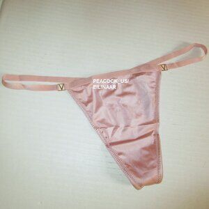Victoria Secret Very Sexy V-String Thong Panty Pink Blush Smooth Gold Logo Sz L